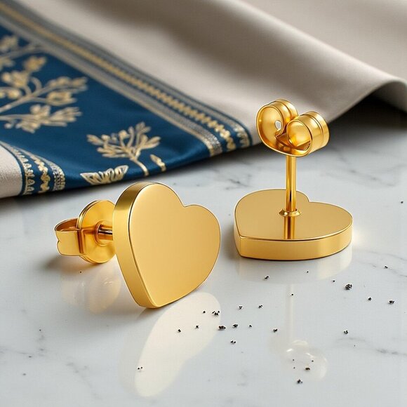 🆕️18K Gold Plated Heart Jewelry Set 💖Dainty Earrings & Necklace w/ Shell Inlay - Picture 5 of 9